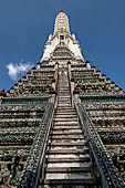 Bangkok Wat Arun - The staiways climbing the upper levels of the Phra prang. 